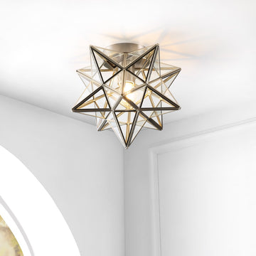 Stella 12" Moravian Star Metal/Clear Glass LED Flush Mount - JONATHAN Y